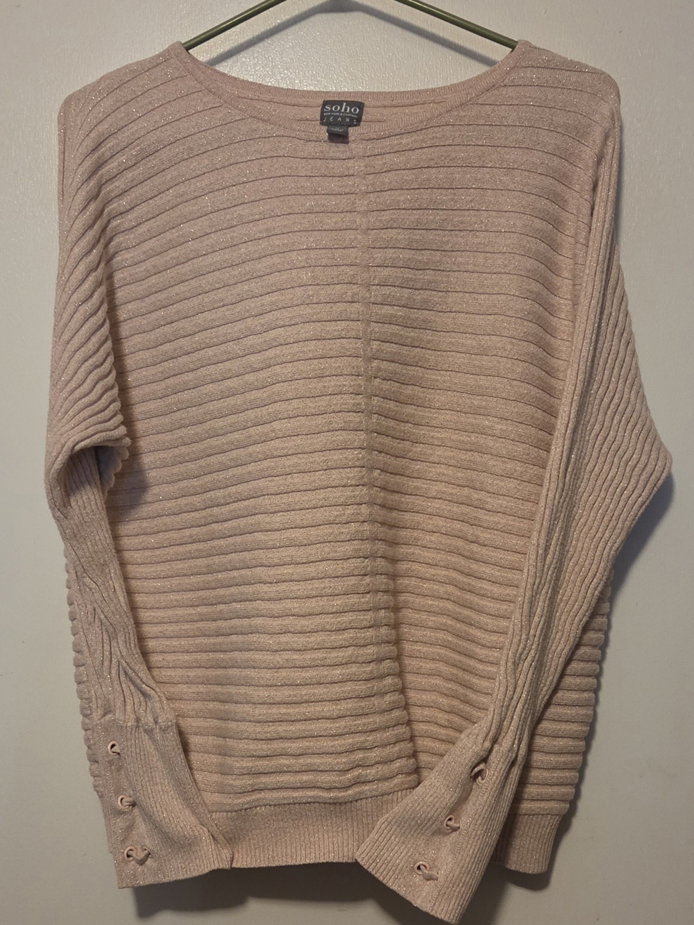 Soho Blush Ribbed Scoopneck Sweater with Button Cuff